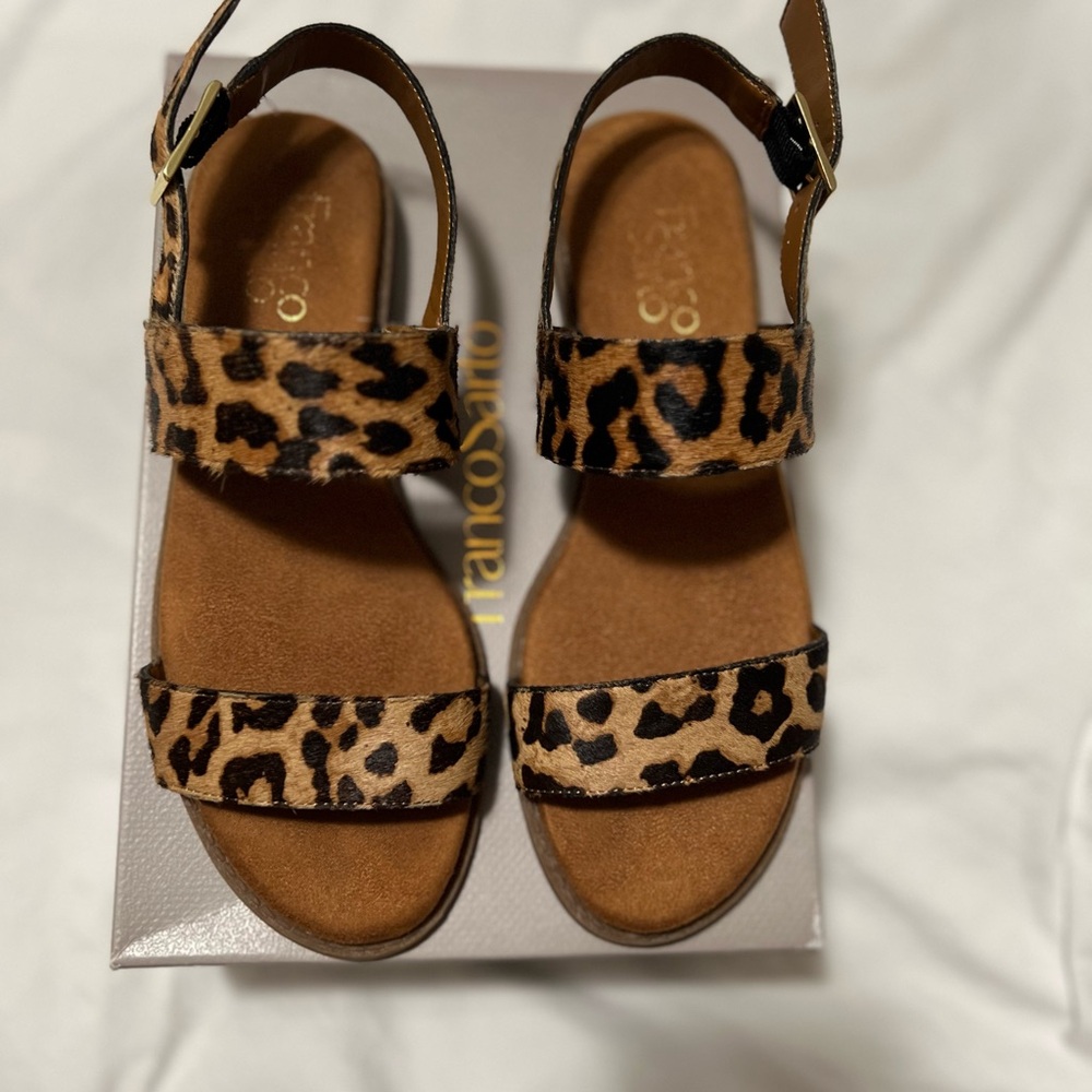 Franco Sarto Brown and Black Sandals with Leopard Print